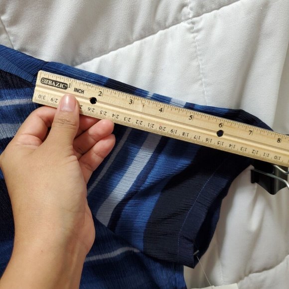 Jennifer Moore 100% Silk Shirt Woman Size 16 Petite  Blue stripes button boho - Picture 7 of 12